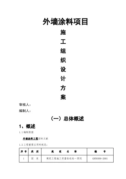 外墙涂料工程施工组织设计方案标准版