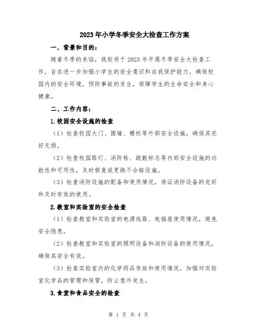 2023年小学冬季安全大检查工作方案