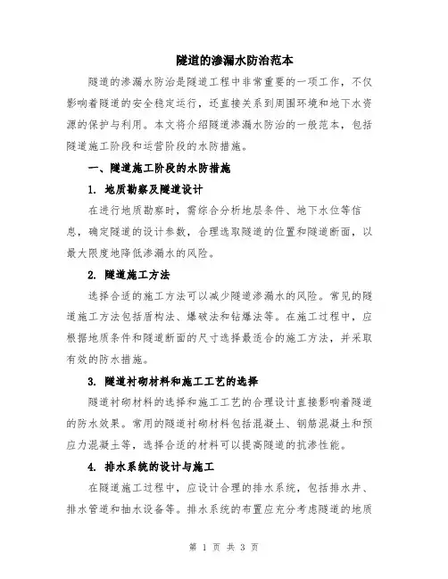 隧道的渗漏水防治范本