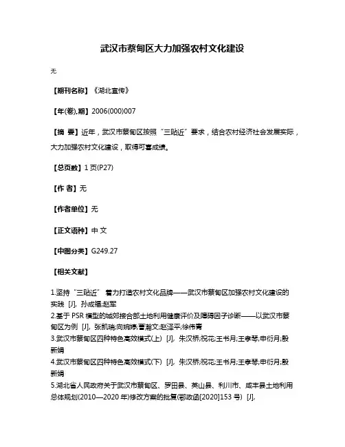 武汉市蔡甸区大力加强农村文化建设
