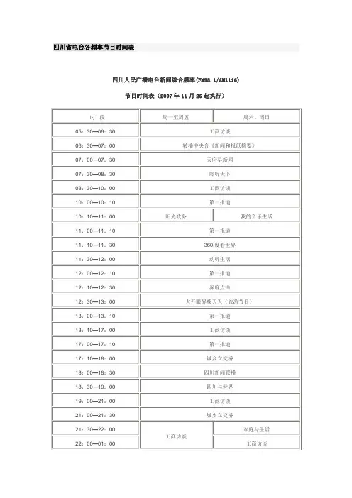 四川省电台各频率节目时间表