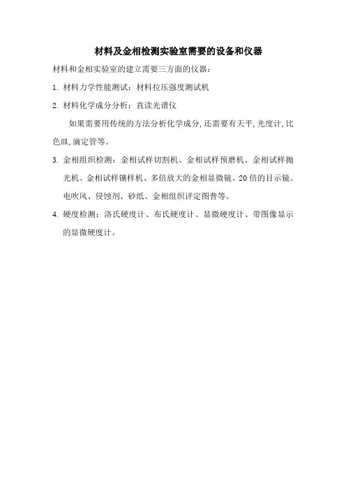 材料及金相检测实验室需要的设备和仪器