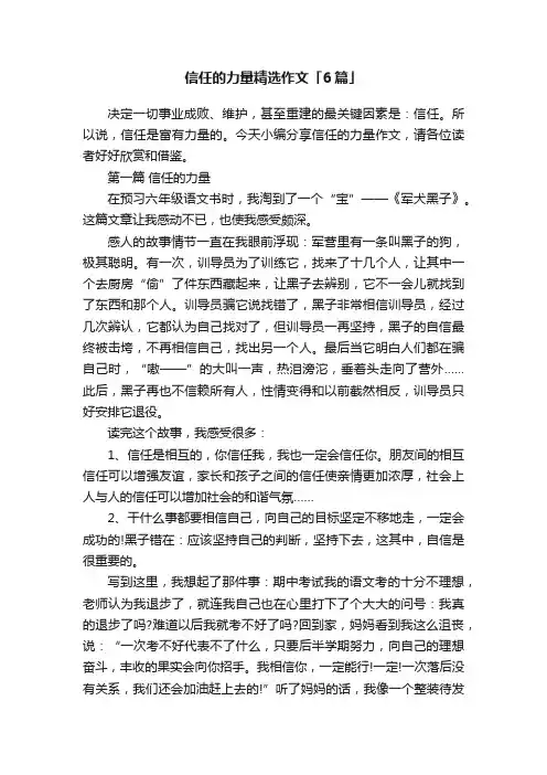信任的力量精选作文「6篇」