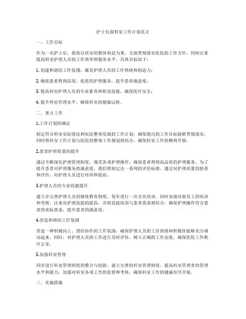 护士长留科室工作计划范文