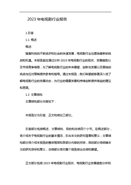 2023年电视剧行业报告