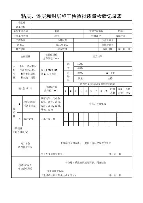 粘层、透层和封层施工检验批质量检验记录表