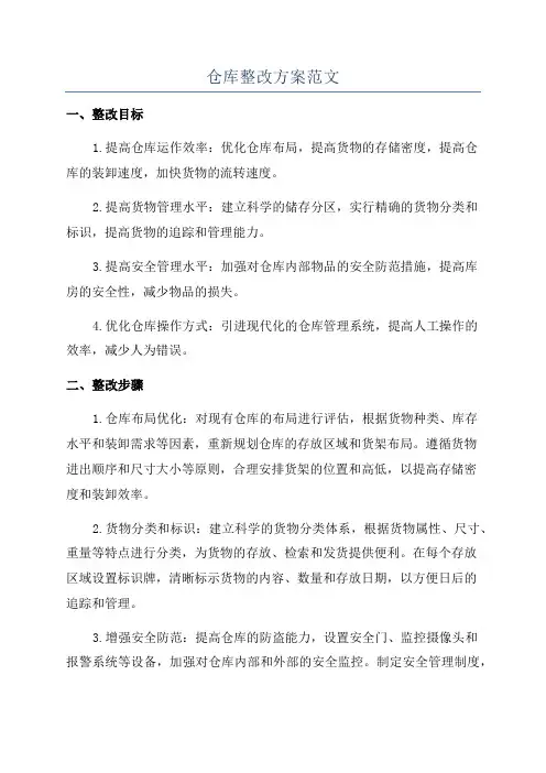 仓库整改方案范文