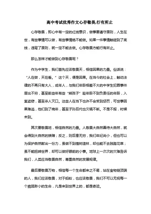 高中考试优秀作文心存敬畏,行有所止