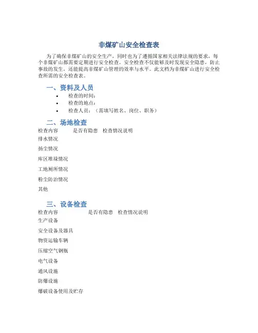 非煤矿山安全检查表