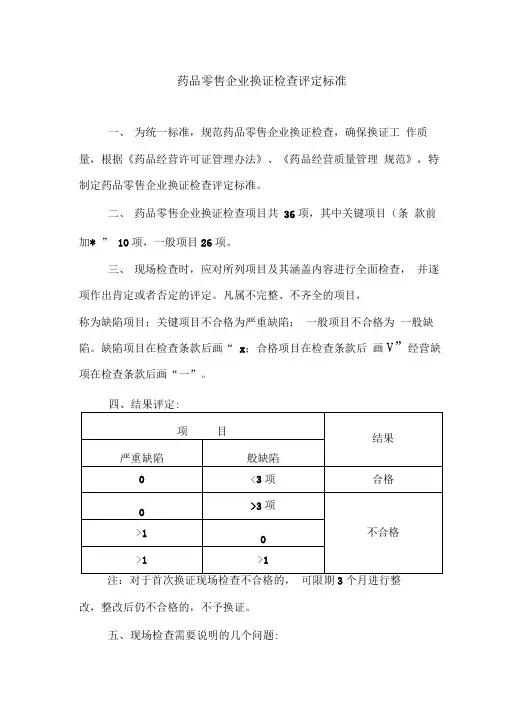 药品零售企业换证检查评定标准