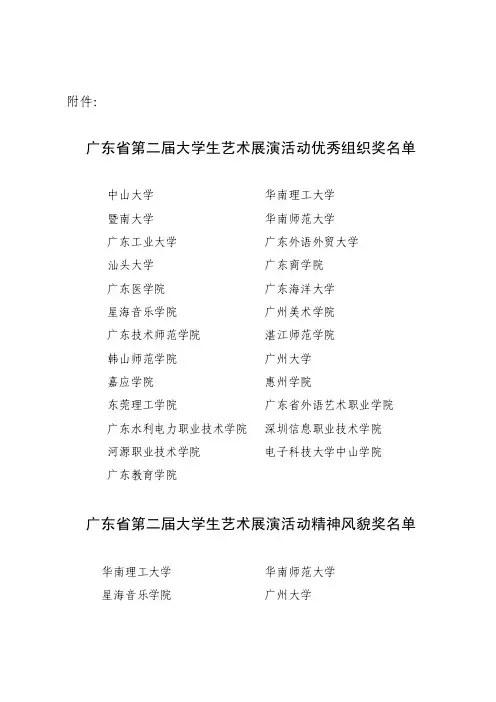 广东省第二届大学生艺术展演活动优秀组织奖名单-广东省教育厅
