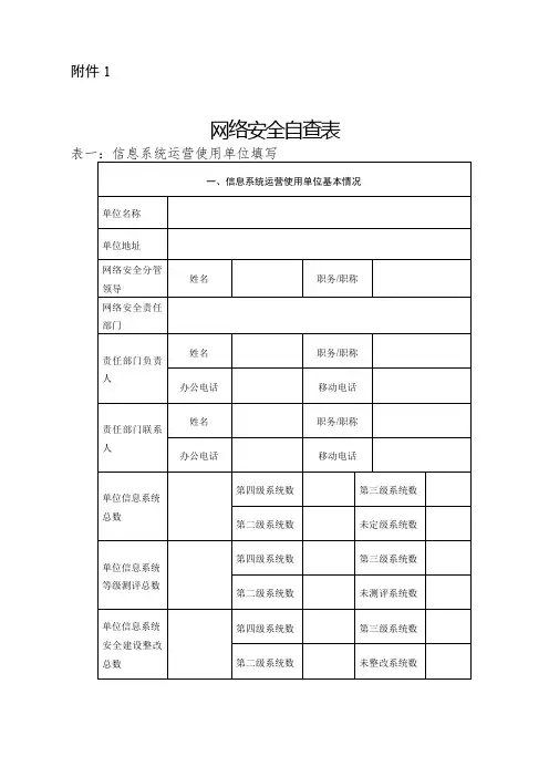 网络安全自查表
