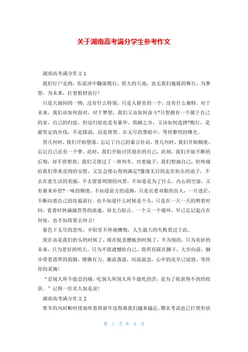 关于湖南高考满分学生参考作文