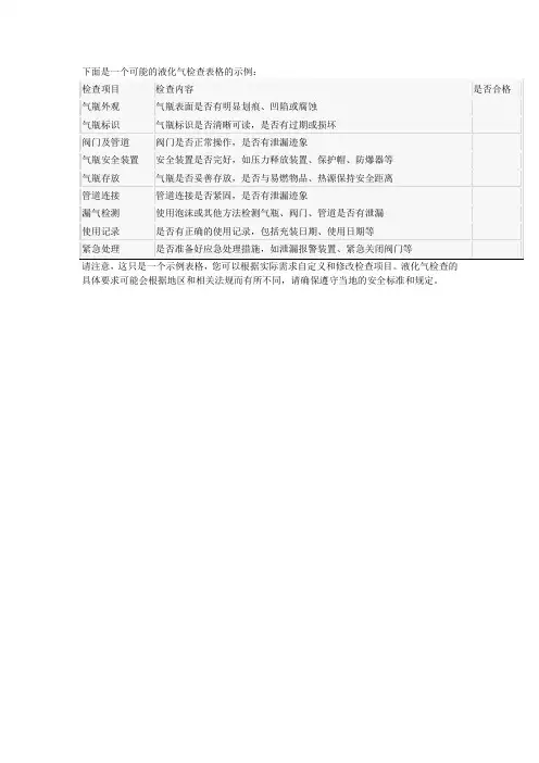 液化气检查表格