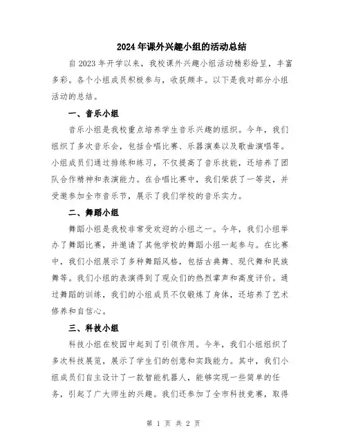 2024年课外兴趣小组的活动总结