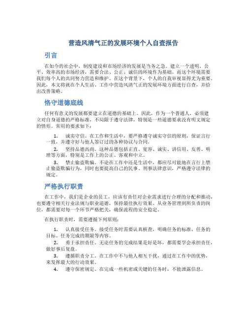 营造风清气正的发展环境个人自查报告