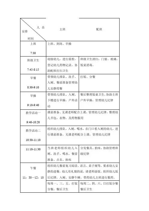 教师工作分配一日作息时间表