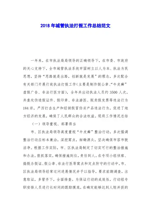 2018年城管执法打假工作总结范文