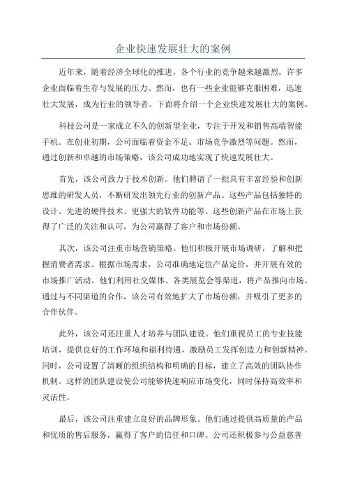 企业快速发展壮大的案例