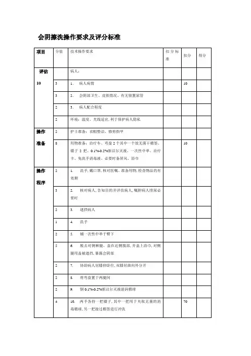 会阴擦洗操作要求及评分标准