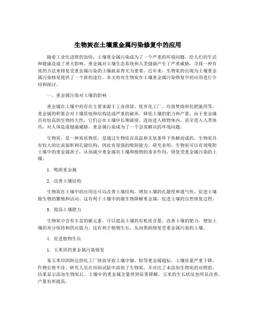 生物炭在土壤重金属污染修复中的应用