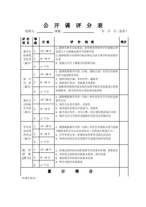 考评课评分表