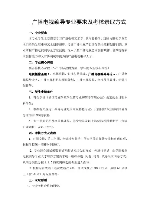 浙江传媒学院转专业要求及考核录取方式(电编)