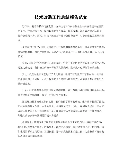 技术改造工作总结报告范文
