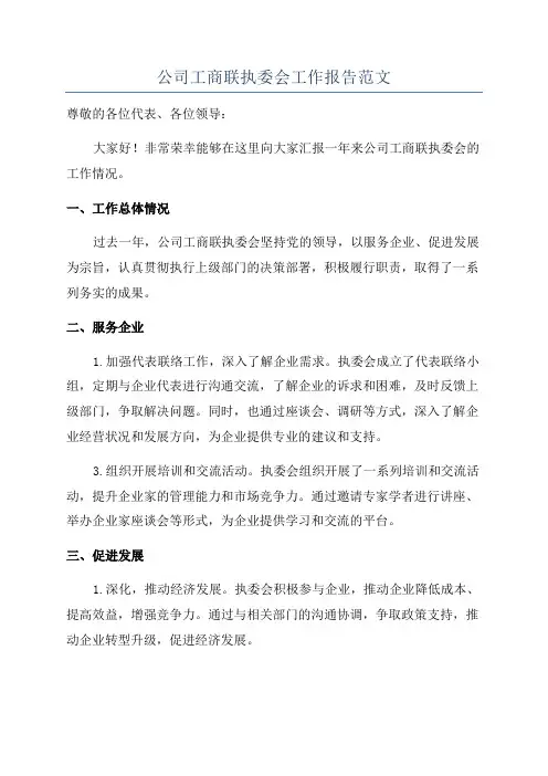 公司工商联执委会工作报告范文