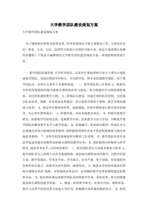 大学教学团队建设规划方案