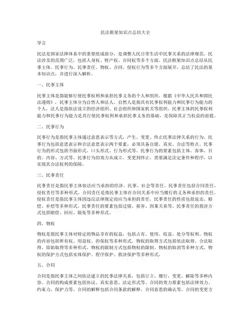 民法框架知识点总结大全