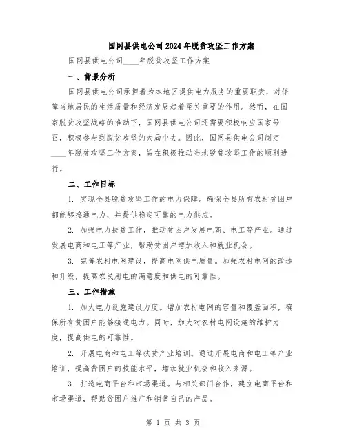 国网县供电公司2024年脱贫攻坚工作方案
