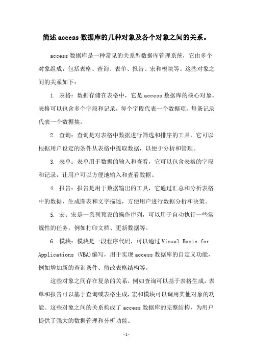 简述access数据库的几种对象及各个对象之间的关系。