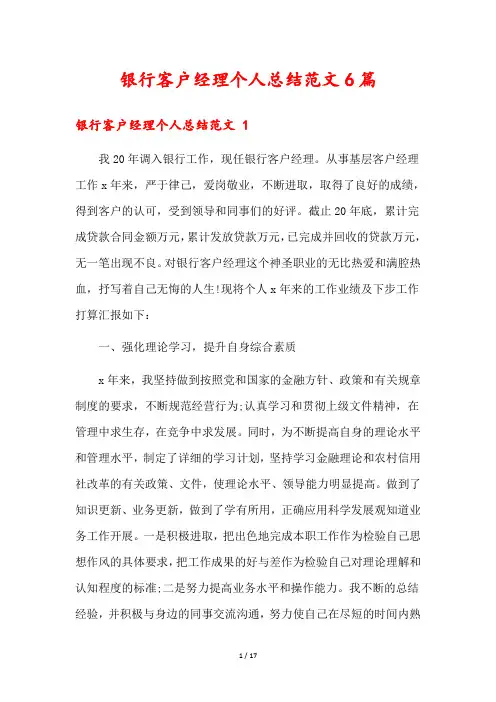 银行客户经理个人总结范文6篇
