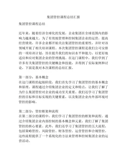 集团管控课程总结汇报