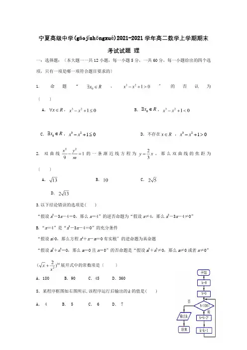 高二数学上学期期末考试试题 理_1 2(共12页)