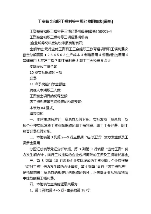 工资薪金和职工福利等三项经费明细表[最新]