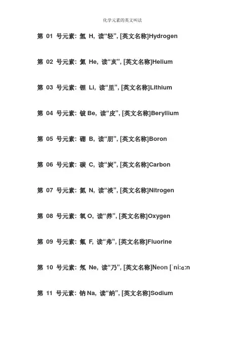 化学元素的英文叫法