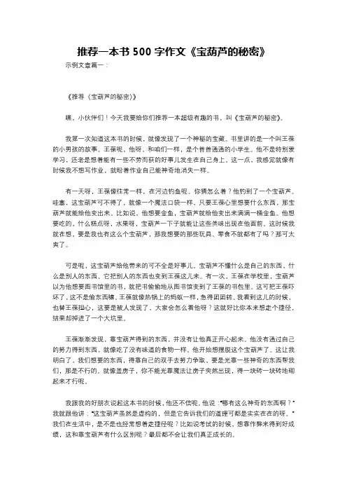推荐一本书500字作文《宝葫芦的秘密》