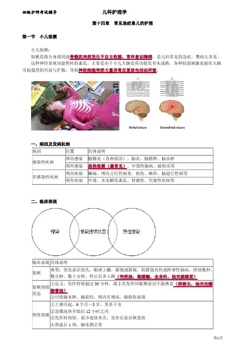 初级护师考试辅导 第14章 常见急症患儿的护理(讲义)