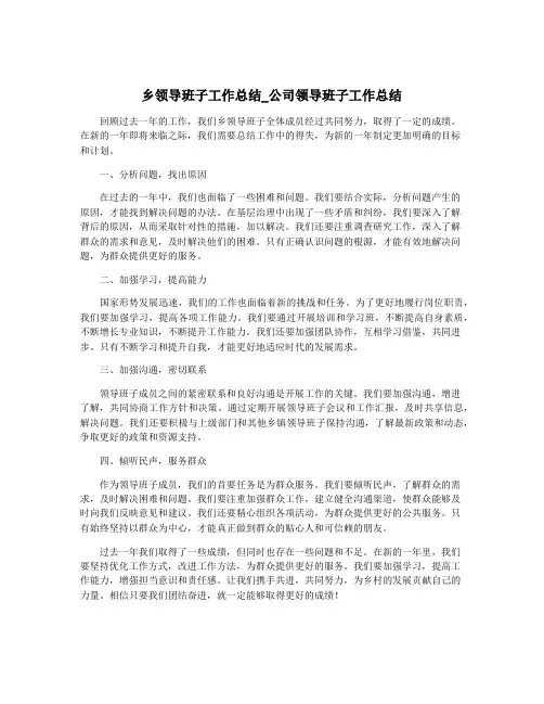 乡领导班子工作总结_公司领导班子工作总结