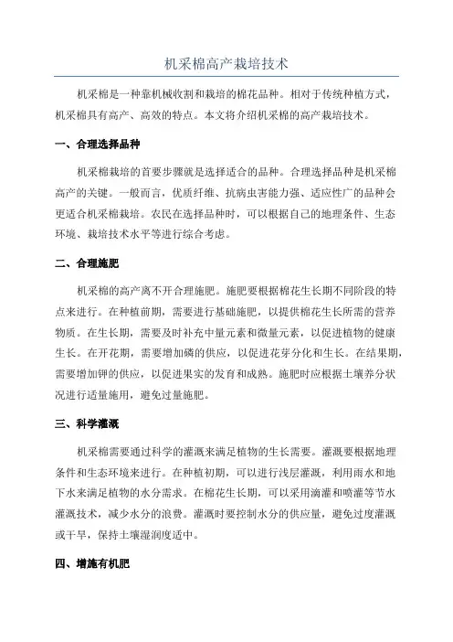 机采棉高产栽培技术