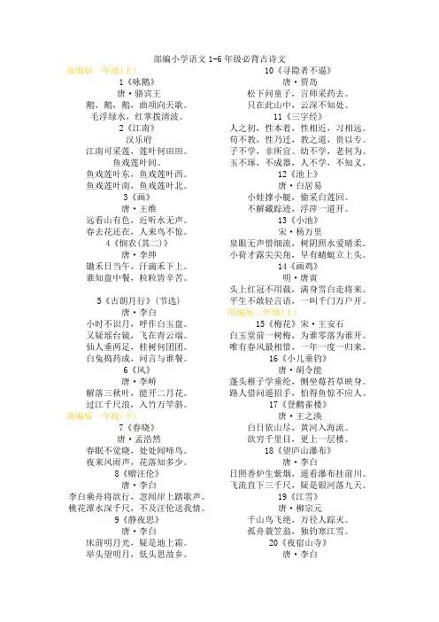 小学语文1-6年级必背古诗文