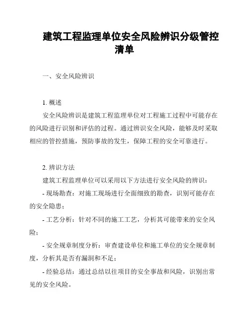 建筑工程监理单位安全风险辨识分级管控清单