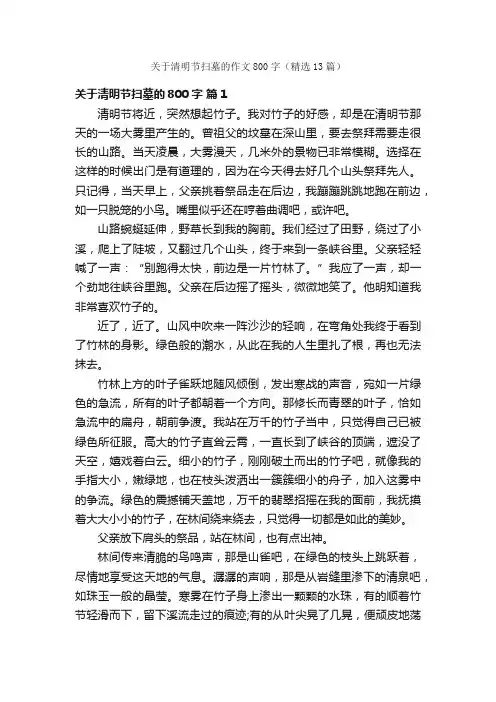 关于清明节扫墓的作文800字（精选13篇）