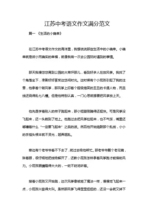 江苏中考语文作文满分范文