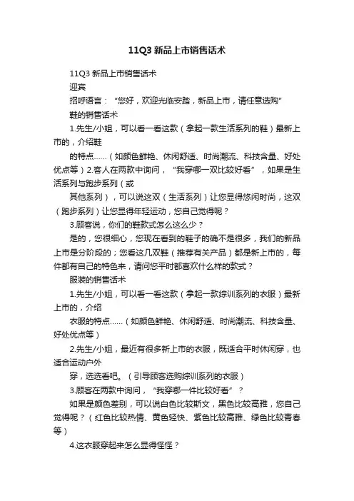 11Q3新品上市销售话术
