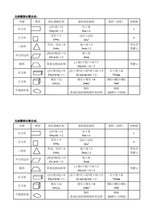 几何图形计算公式