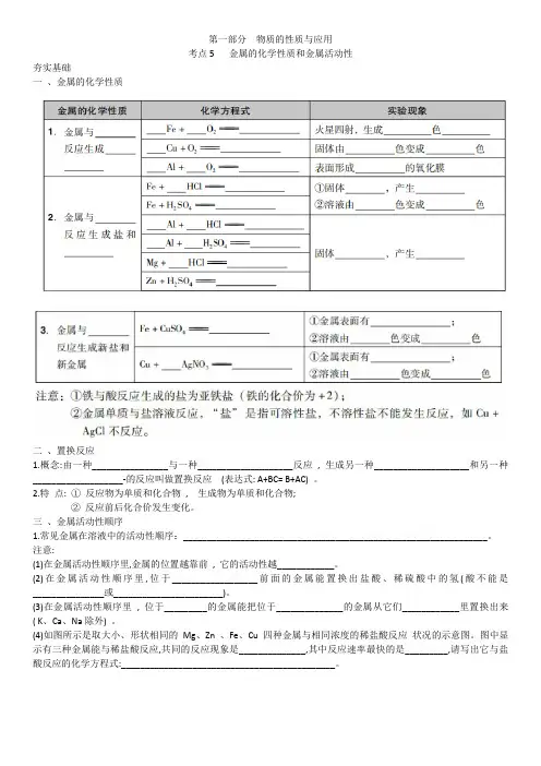 中考一轮复习考点5 金属的化学性质和金属活动性