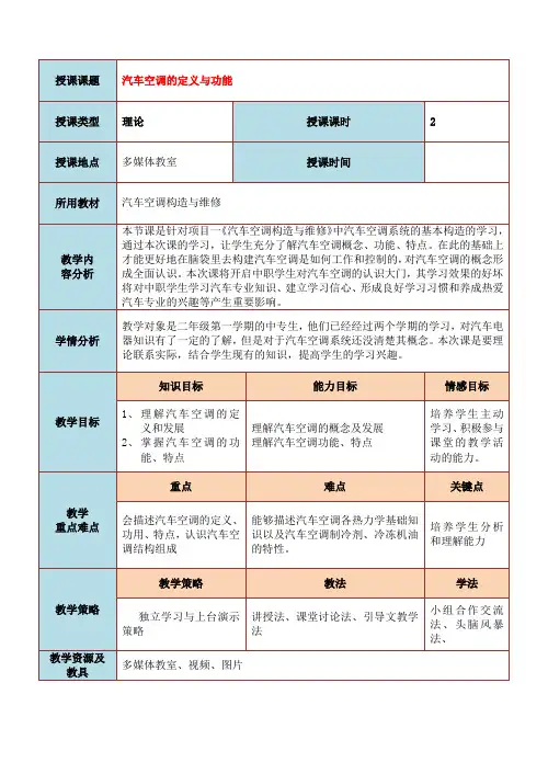 汽车空调的定义(教学设计)